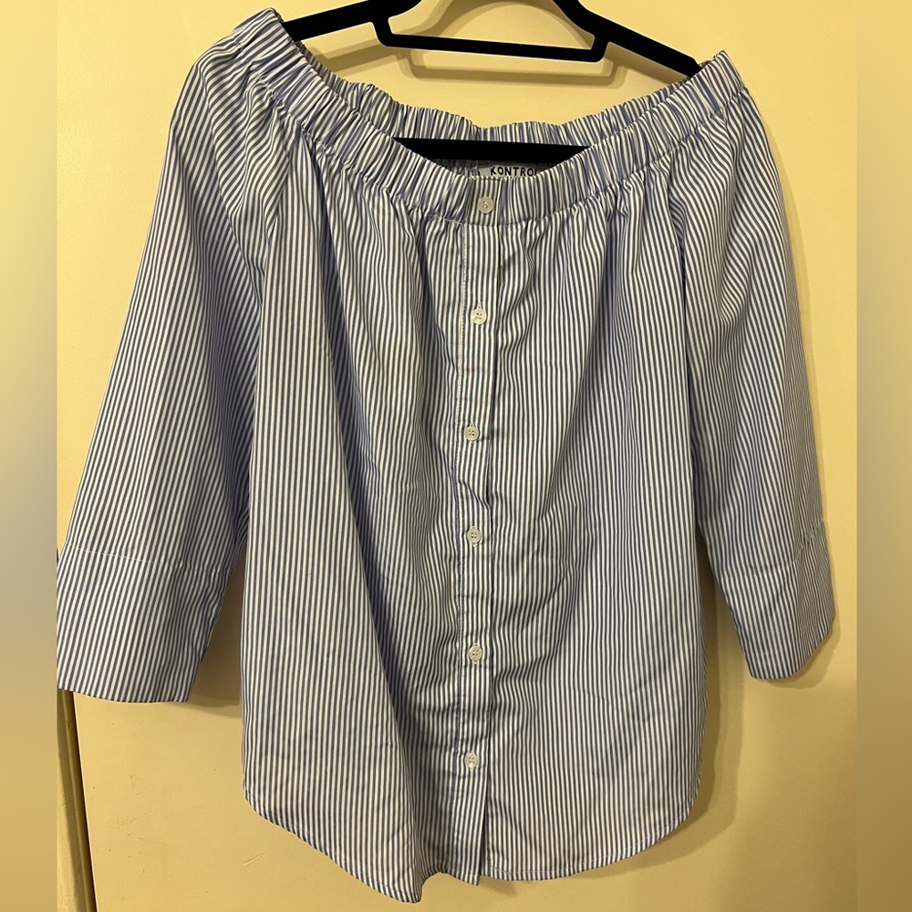 Kontrol Contemporary size medium off the shoulder striped top 3/4 sleeves
